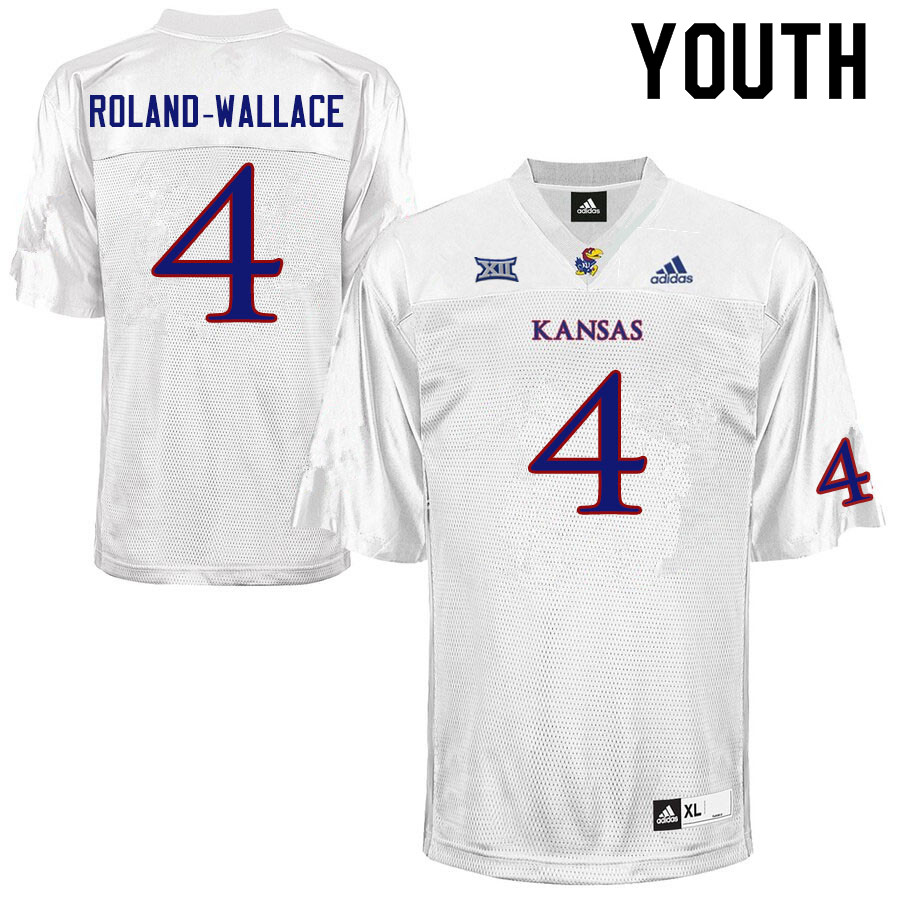 Youth #4 Christian Roland-Wallace Kansas Jayhawks College Football Jerseys Sale-White - Click Image to Close